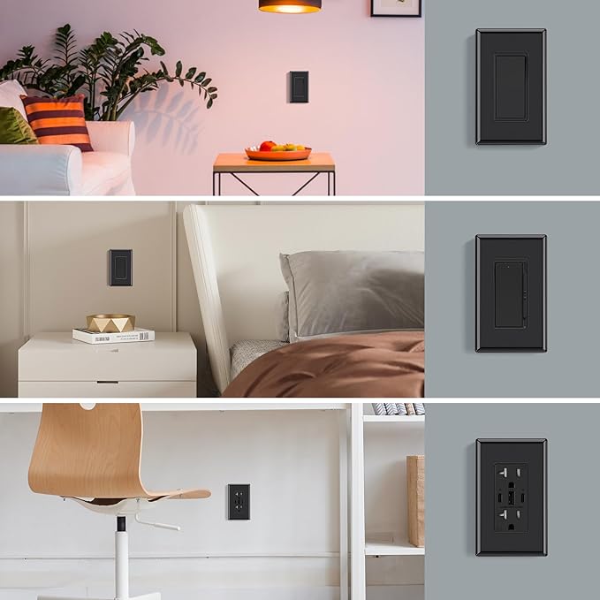 AIDA 1-Gang Screwless Decorator Wall Plates, Standard Size Unbreakable Thermoplastic Faceplate Cover for Decorator Receptacle Outlet Switch, UL Listed (4 Pack, Glossy Black)