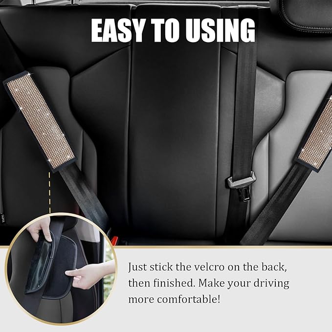 JDDRY Car Seat Belt Covers,Universal Car Seat Belt Pads Cover,Car Seat Belt Strap Cover Shoulder Pad,Bling Seat Belt Covers for Women,Car Interior Accessories(Gold,2Pack)