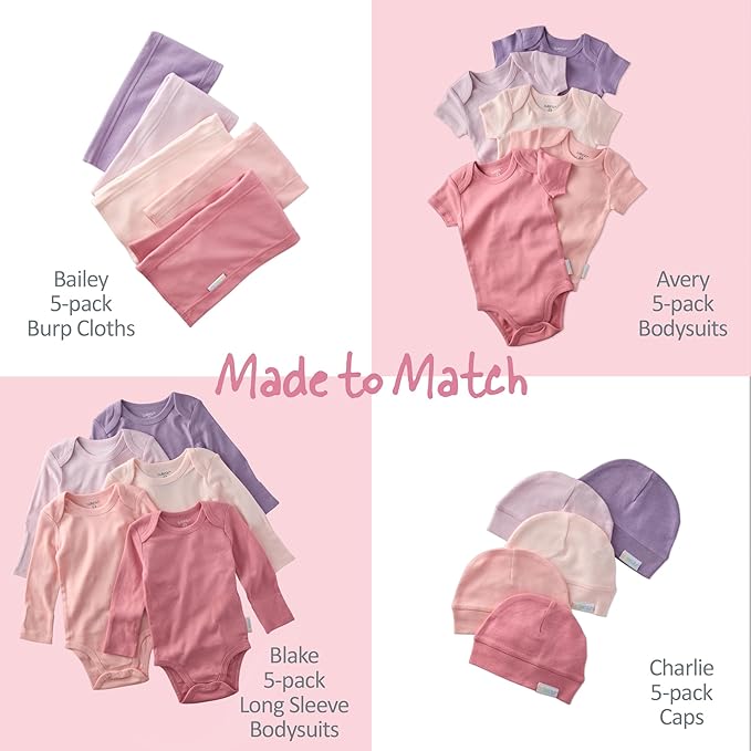Butterblu Bailey 5-Pack Burp Cloths 100% Organic Cotton Knit for Newborn & Baby Boys & Girls, Pink, One Size