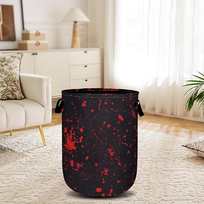 Blood Splattered Laundry Basket, Laundry Hamper Collapsible Oxford Cloth with Handle Clothes Toy Storage Bin for Bathroom Laundry Room Bedroom 15.7 X 20 Inch