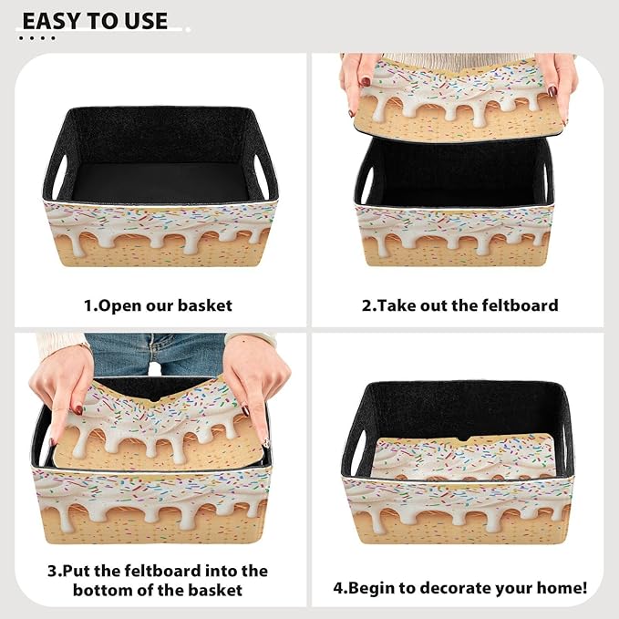 Kcldeci Ice Cream Cone Food Sweet Storage Bins Baskets for Organizing 2Pack, Sturdy Storage Basket Foldable Storage Baskets for Shelves Closet Nursery Toy