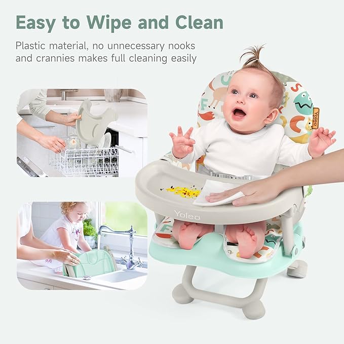YOLEO Baby High Chair Booster Seat for Dining Table, Foldable High Chairs with Adjustable Heights, Travel Booster Seat with Removable Tray