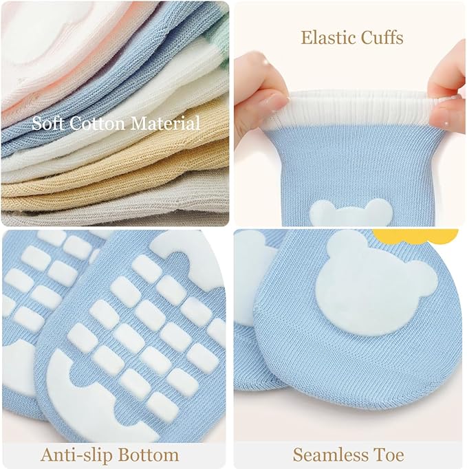 Baby Crawling Knee Pads and Socks with Anti-Slip Grips 10 Pairs Unisex Baby Toddler Nonslip Kneepads & Ankle Socks