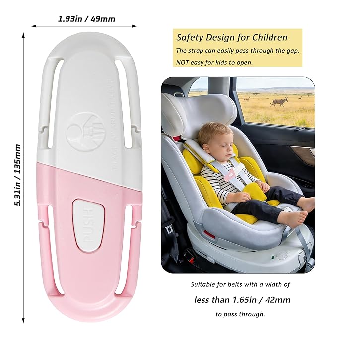 Universal Car Seat Chest Clip, Adjustable Harness Positioning Clip for Stroller and Booster Seat, Anti-Slip Shoulder Straps Holder Accessory for Parents (1 Pack, Pink&White)