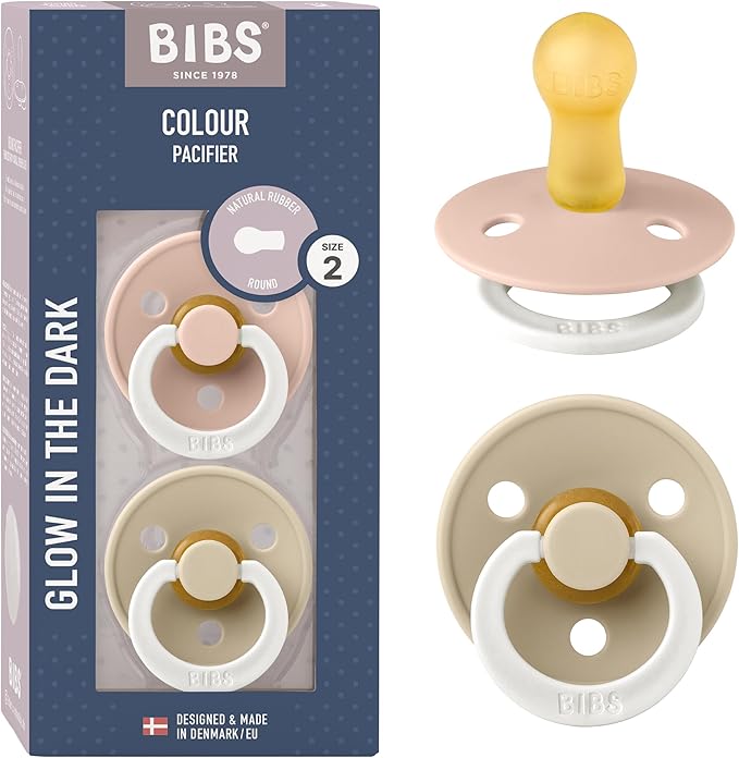 Bibs Colour Pacifier 2-Pack | BPA Free Soother, Round Nipple. Natural Rubber Latex,