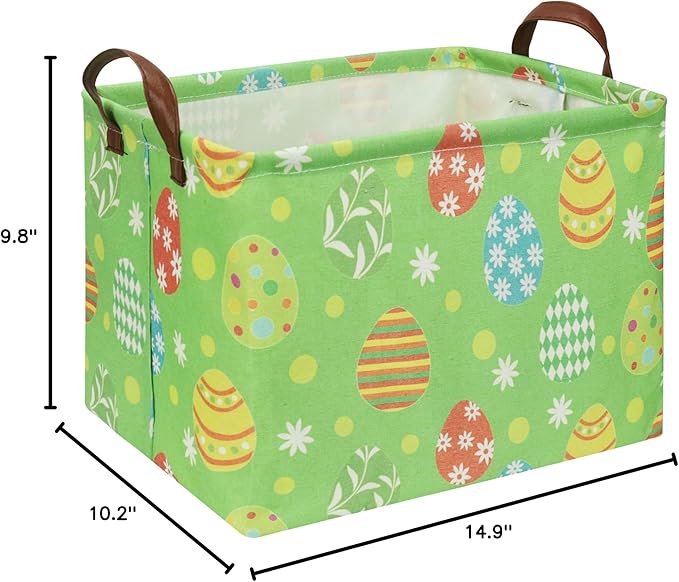HKEC Rectangle Green Easter Basket,Gift Basket Empty with Handles for Kids,Cute Organizer Toy Bin,Books Basket,Books Box(Green Easter Basket)