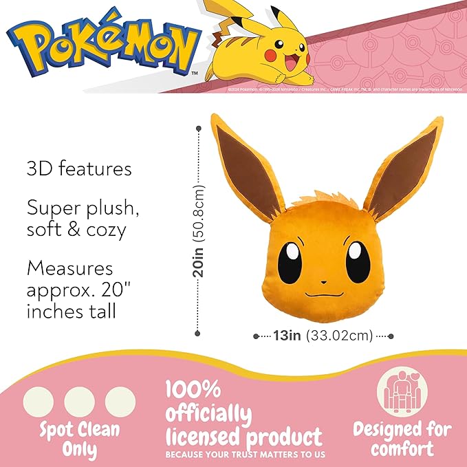 Franco Pokemon Eevee Kids Plush Pillow, Soft Decorative Cushion for Bedroom Décor & Gifts, 20 Inch, (Officially Licensed Product)