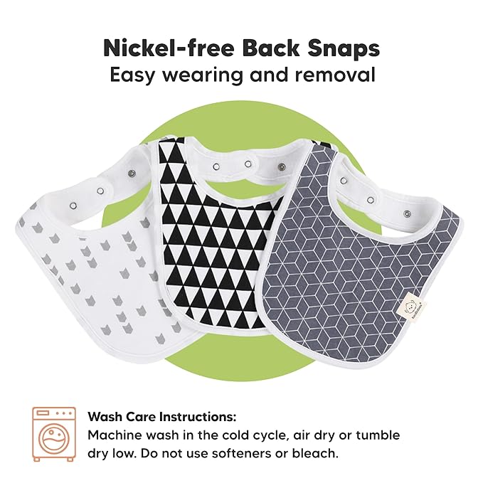 8-Pack Organic Baby Bibs for Boys, Girls - Soft Cotton Drooling and Teething Bibs for Baby Girl & Boy, Extra Absorbent, Easy to Clean & Put On for Toddler, Newborn, Infant 0-24 Months (Grayscape)