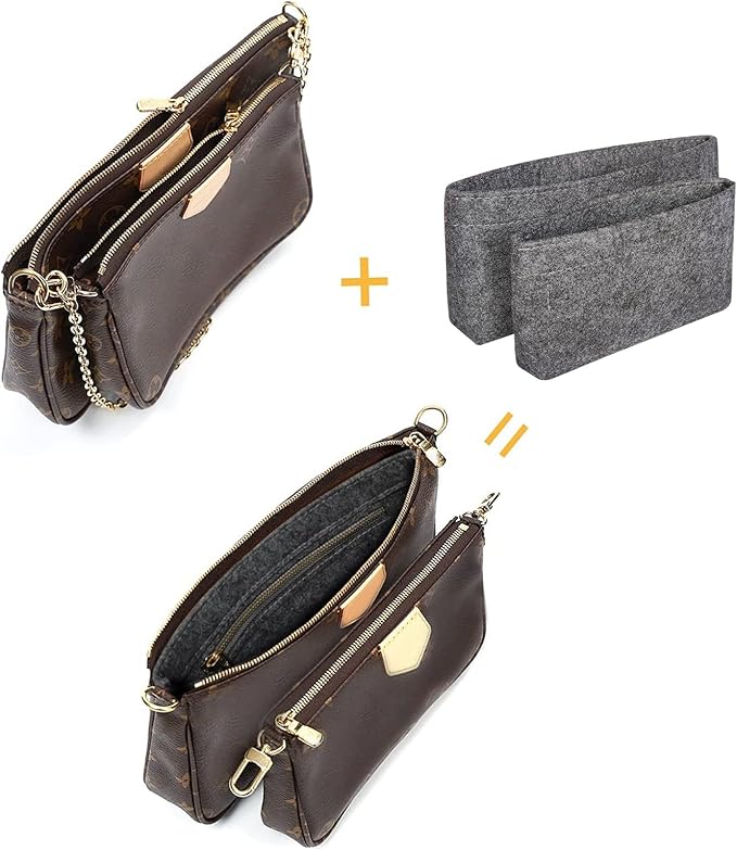 Vercord Felt Purse Organizer Insert Pochette Handbag Insert Bag in Bag for Multi Pochette Accessories Add Zipper Pocket Grey