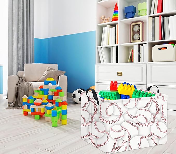 TIBAOLOVER Rectangular Kids Basket Baby Storage Basket Cute Toy Storage Bin Organizer Shelf Book Box Room Decor(Baseballs)