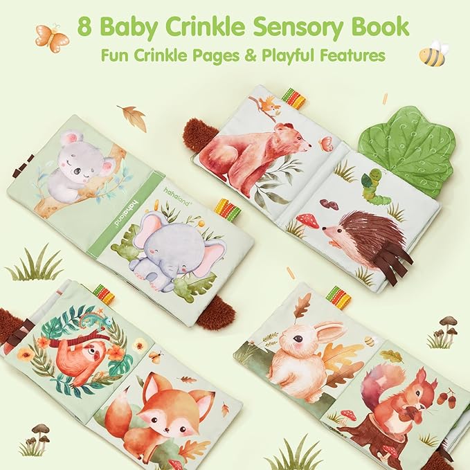 hahaland Baby Newborn Shower Gifts for Boys & Girls with Swaddle Blanket, Rattle Socks and Wristband Set, Plush Rattle, Soft Baby Crinckle Book, Wooden Milestone Card, 0 3 6 12 Months Baby Sensory Toy