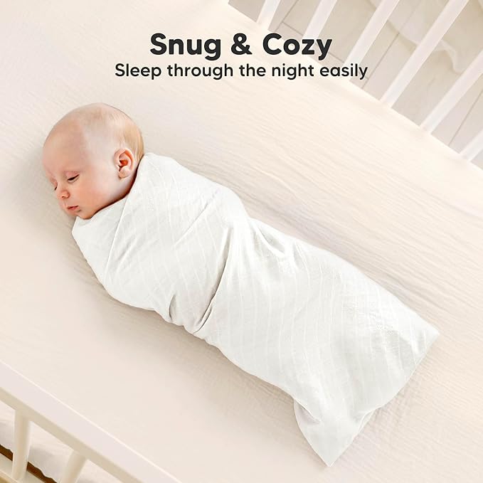 4-Pack Muslin Swaddle Blankets for Boys, Girls - Organic Baby Swaddles for Newborns, Soft & Breathable Receiving Baby Blankets for Girl, Boy, Neutral, Newborn Essentials Gift (Soft White)