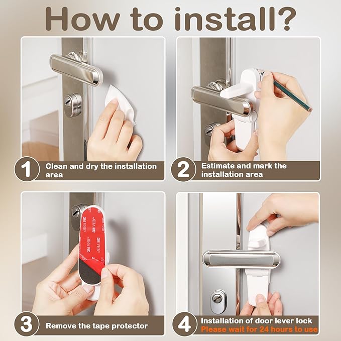 Childproof Door Lever Lock(4 Pack) Door Locks for Kids Safety,Preventing Babies From Opening Doors,Child Proof Door Lock with 3M Adhesive,Easy Install & Remove,Durable ABS,White