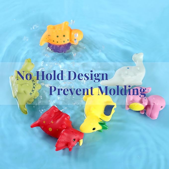XY-WQ Bath Toys No Hole, for Infants 6-12& Toddlers 1-3, No Hole Bathtub Toys (Dinosaur, 6 Pcs with Mesh Bag)