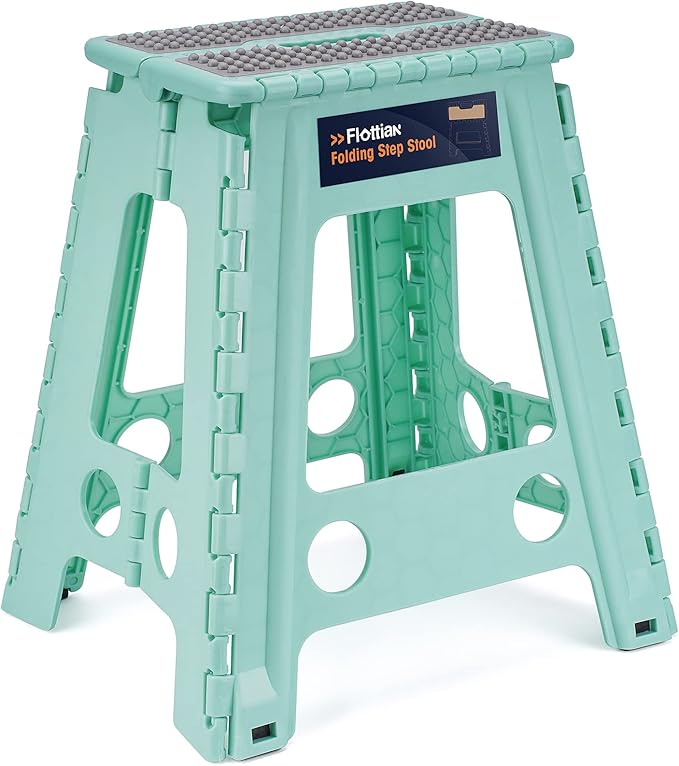 Flottian 18" Folding Step Stool for Adults and Kids Holds Up to 300 lbs,Non-Slip Folding Stools with Handle, Compact Plastic Foldable Step Stool for Bathroom,Bedroom, Kitchen,Teal,1PC
