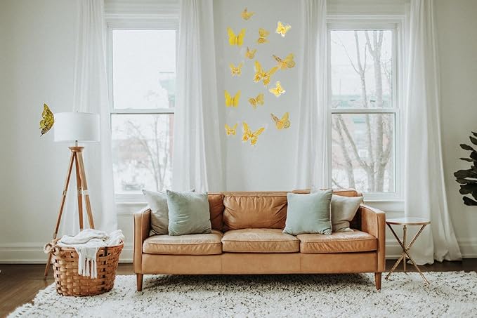 JOSDIOX 3D Gold Butterfly Wall Stickers - 72 Pcs with 4 Styles & 3 Sizes, Removable Decor for Party Birthday Wedding Cake Balloon Decoration (72 Gold)