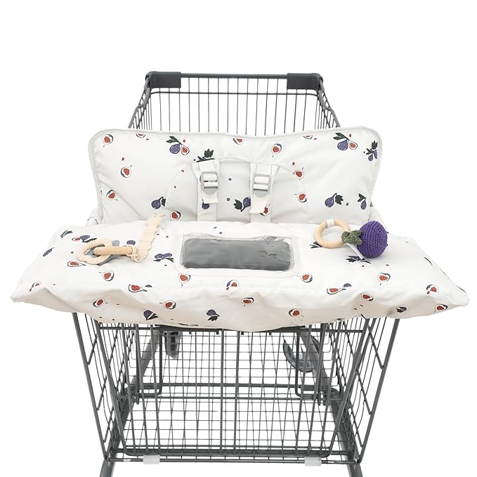 Shopping Cart Cover for Baby 2 in 1 High Chair Covers for Restaurant Comfortable Grocery Cart Seat Covers for Infant, Toddler Universal Suitable for Most Shopping Carts Machine Washable, Fig