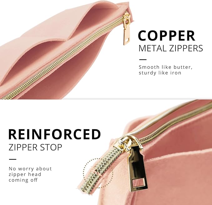 OPPOSHE Purse Organizer Insert for Handbags, Softened Felt Bag Insert Organizer for Tote, Compatible with LV, Coach, MK, Kate Spade, Goyard, Longchamp (Light Pink, Small)