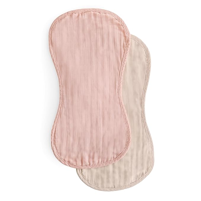 mushie Muslin Baby Burp Cloths | 100% Organic Cotton, Set of 2 (Blush/Fog)