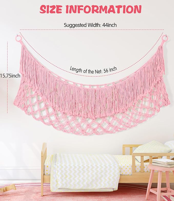 Stuffed Animal Hammock - Extra Large 56'' Long, Stuffed Animal Storage, stuffed animal Holder net, Hammock Large, Storage Hanging Organizer - Light Pink