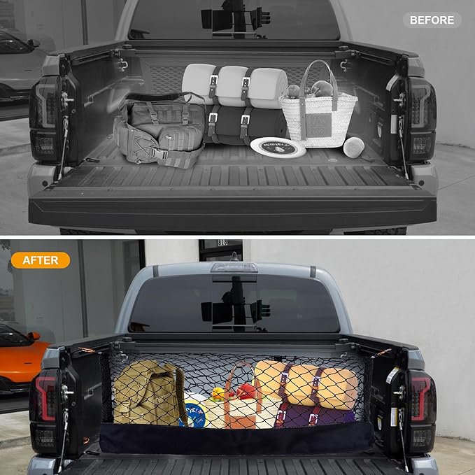Envelope Style Truck Cargo Net Compatible with 2017-2025 Honda Ridgeline Accessories, Heavy Duty Carabiners Highly Elastic Truck Bed Mesh Cargo Net
