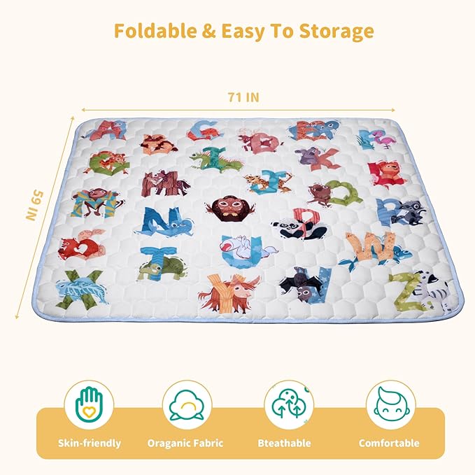 71"x59" Extra Large Baby Play Mat - Premium Thick, Non-Slip & Machine Washable Foam Floor Mat for Infants, Babies & Toddler. Fits Playpens,Spacious Crawling Space, Alphabet Design, Foldable & Odorless