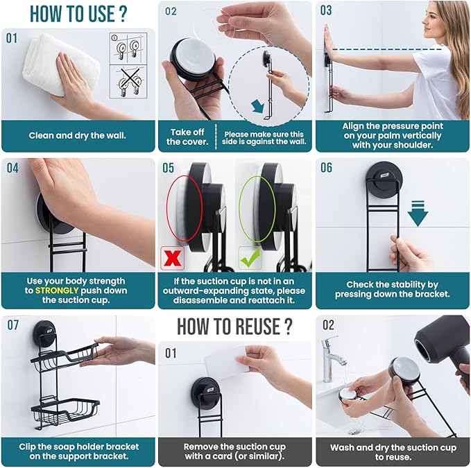TAILI Soap Holder for Shower - Double Layer Soap Dish with Drain Holes, Rustproof Stainless Steel, Wall Mounted Rustproof Bath Organizer Keeps Sink & Shower Area Dry, Black
