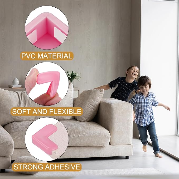 uxcell Corner Protectors, 16 Pcs Table Corner Protectors, Furniture Corner Guard and Edges Safety Bumpers for Table Edges and Sharp Corners (L-Shaped, Pink)