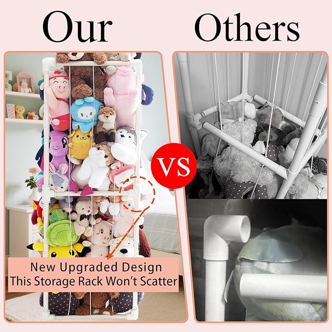 INFTOYCO Large Stuffed Animal Storage Zoo Cage Holder, Upgradation PVC Stuffed Animal Storage Organizer, Space Saving Plush Toys Zoo Holder, for Kidroom Playroom, White