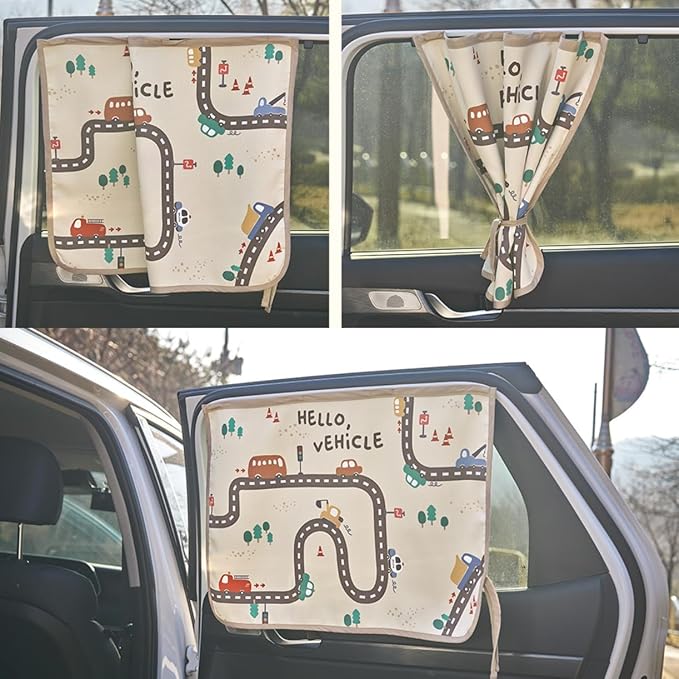 BEBEDECO Magnetic Car Sun Shade Curtain for Side Window – Sun Blocker and UV Protector for Baby, Kids, and Pets – Universal Fit with Built-in Magnets for Steel-Framed Door (Hello Vehicle)