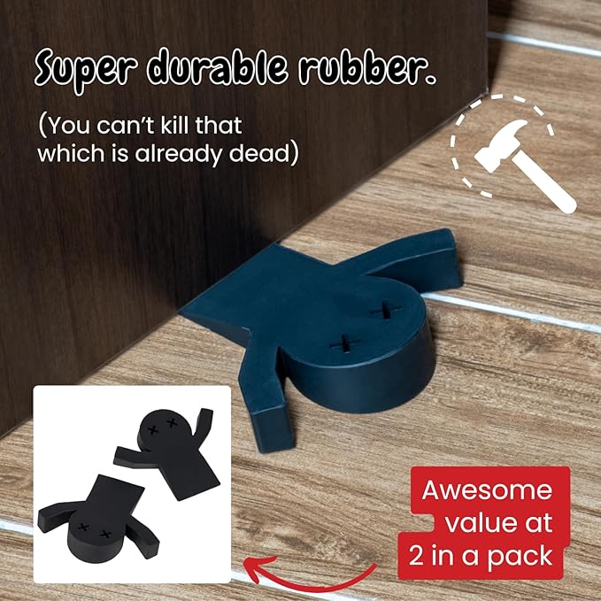 2-Pack Decorative Door Stoppers for Bottom of Doors (1") | Fun Cute Door Stop Cute Doors Stopper | Black Door Stops for Bottom of Door | Large Doorstops Wedge | 1-Inch High | 2-Pack 'Flat Mates'