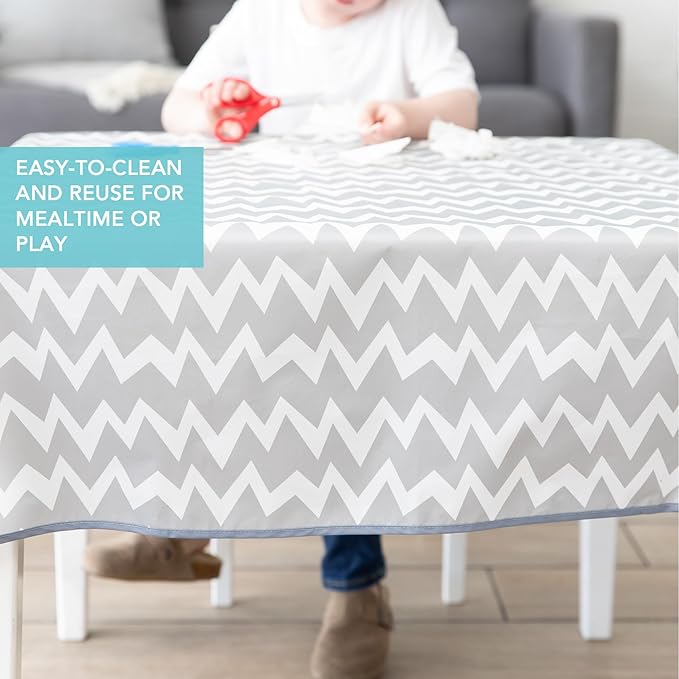 Bumkins Baby Splat Mat for Under High Chair, Babies Toddlers Eating Mess Mat, Waterproof Reusable Cloth for Arts and Crafts, Playtime Mat for Kids, Floors or Tables, Fabric 42inx42in, Gray Chevron