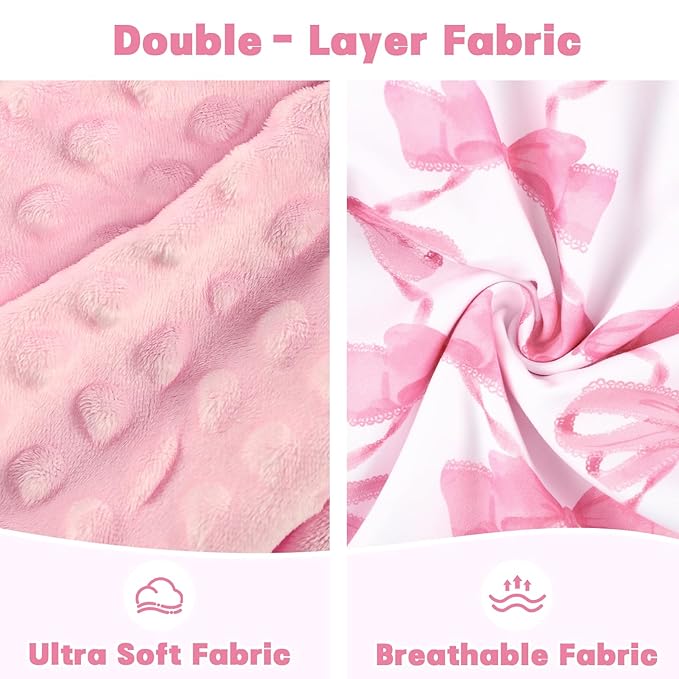 Car Seat Cover Baby, HNHUAMING Infant Car Seat Covers Canopy for Baby Girl Boy, Cozy & Windproof Newborn Carseat Covers Minky Dot Backing Stroller Cover with Breathable Mesh Window, Pink Bow