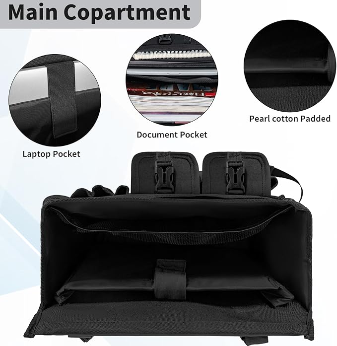 FREEAMG Car Front Seat Organizer Backseat Organizer with Dedicated Tablet Laptop Storage Adjustable Shoulder Strap Cup Holder Truck Seat Storage Universal fits for Most of Car