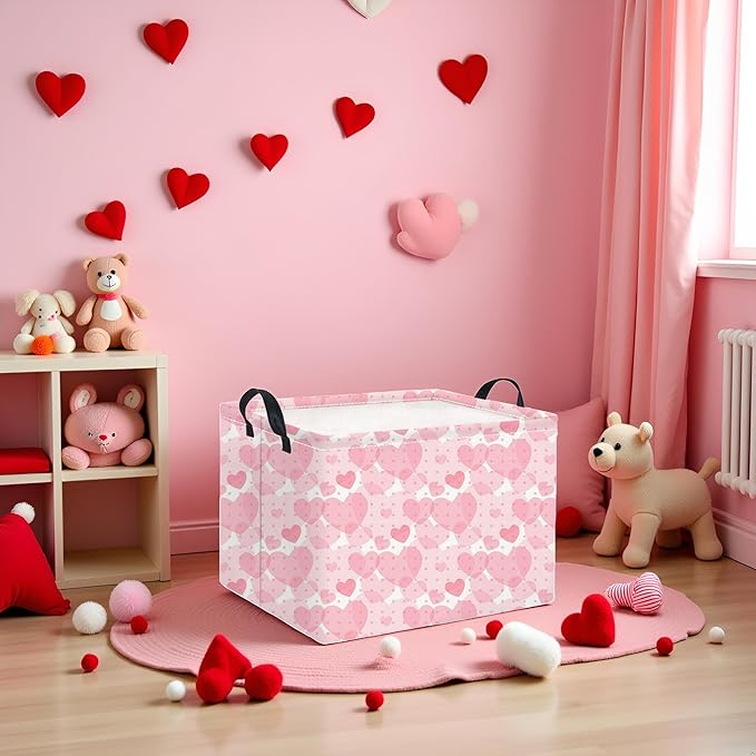TIBAOLOVER Rectangular Valentines Basket for Women Girls Storage Bin Organizer Box Shelf Room Decor(Light Pink Heart)