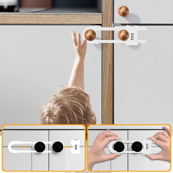 4 Packs Sliding Cabinet Locks, Baby Proofing U-shaped Child Safety Latches Adjustable White Locks For Handles Knobs Drawers - White