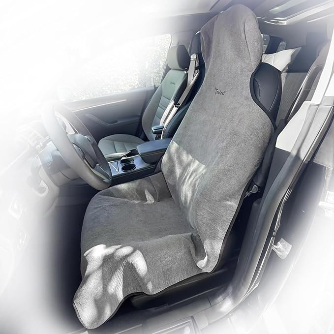 TESFEEL Car Seat Cover Towel, Waterproof Terry Cloth Car Seat Cover Universal Fit for Cars, SUVs, Pickups, Washable Car Seat Protector Brand Customized(Gray,1pc)