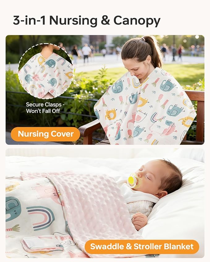 Infant Car Seat Cover Winter Minky - Baby Car Seat Canopy with Snap Peekaboo Opening, Multi-Use as Stroller Cover, Nursing Cover and Baby Blanket for Boys Girls（White）