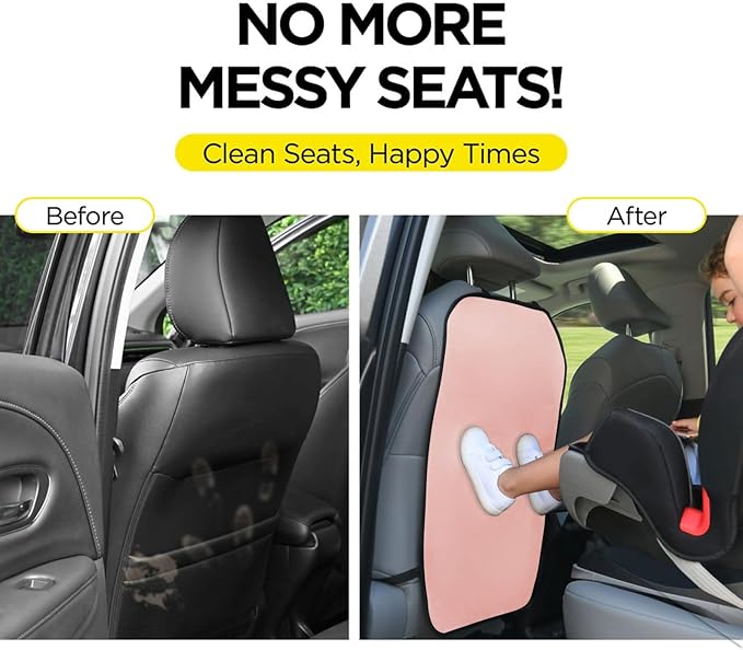 lebogner Back Seat Cover for Kids, 2 Pack Kick Mats Backseat Protector, Car Interior Travel Accessories Waterproof Kick Guard for Vehicles to Protect from Dirt, Mud & Scratches of Kids Feet, Pink