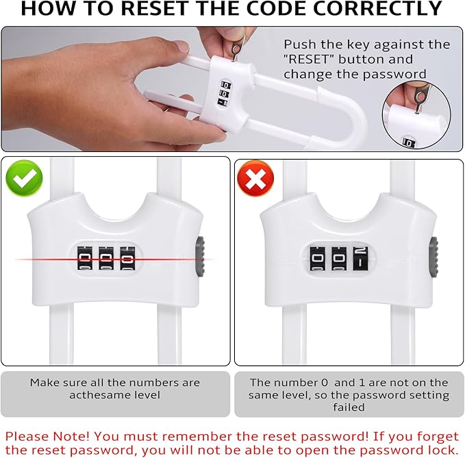 4 Pack Cabinet Locks with Combination U Shaped Sliding Cabinet Door Lock Child Proof Cupboard Locks Baby Proof Adjustable Safety Lock for Closet Code Latches Knob Handle Drawers - White