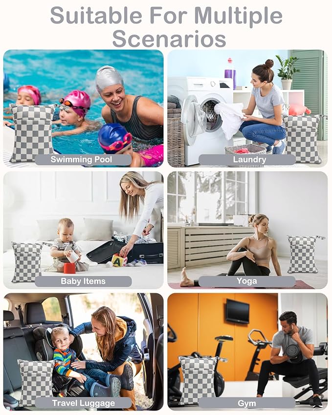 ALVABABY 2pcs Cloth Diaper Wet Dry Bags Waterproof Reusable with Two Zippered Pockets Travel Beach Pool Daycare Soiled Baby Items Yoga Gym Bag for Swimsuits or Wet Clothes 2LM15