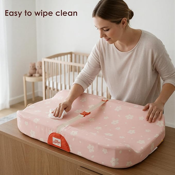 Tiny Marvels Baby Changing Pad with Cover, Waterproof Diaper Changing Pad with Non-Slip Base, Soft Contoured Changing Pad for Dresser, Nursery & Travel