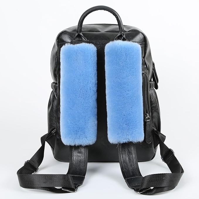 Soft Genuine Sheepskin Wool Auto Seat Belt Cover Seatbelt Shoulder Pad for a More Comfortable Driving, Compatible with All Cars(Blue)