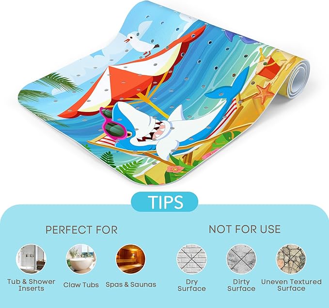 SHUCHING Baby Bath Mat for Tub Non Slip-40 X 16 Inch, Bathtub Mat Non Slip for Kids, Toddler Long Shower Mat for Bathroom, Shark