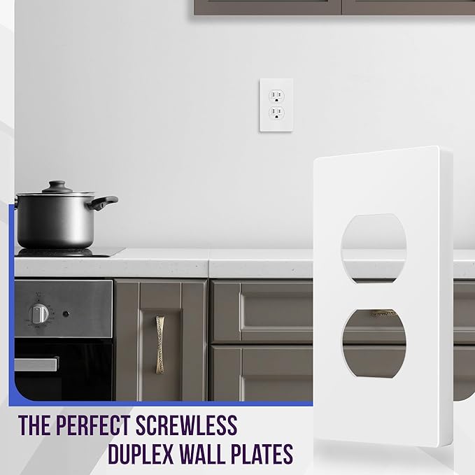 ENERLITES Screwless Duplex Wall Plate Covers, Child Safe Receptacle Outlet Covers, Size 1-Gang 4.68"x 2.93",Unbreakable Polycarbonate Thermoplastic,SI8821-W-10PCS,Glossy, White, 10 Pack