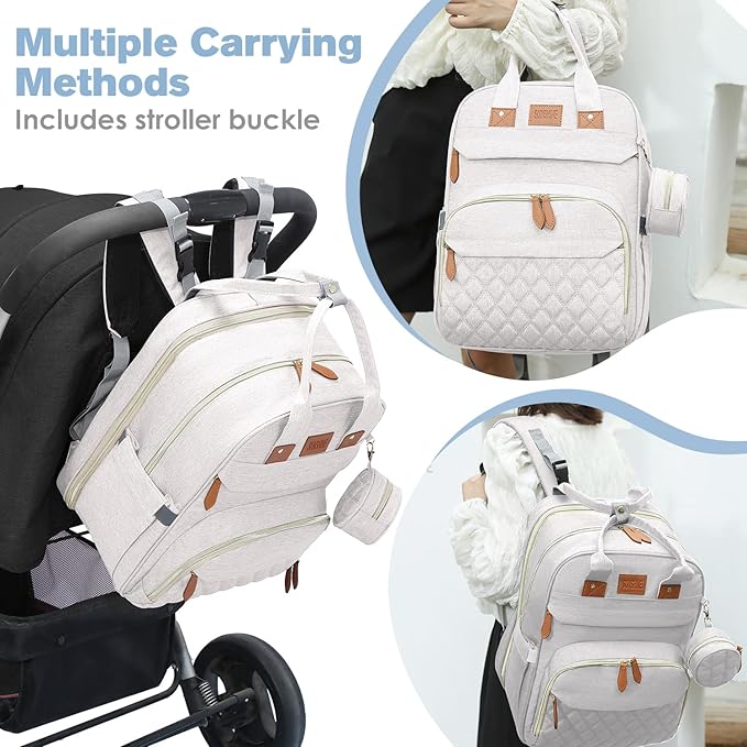 JSTPRO Diaper Bag Backpack, Large Diaper Bag with Changing Station, New Mom Gifts, Lightweight Waterproof Unisex Diaper Bag with Insulated Pockets and USB Charging Port, Beige