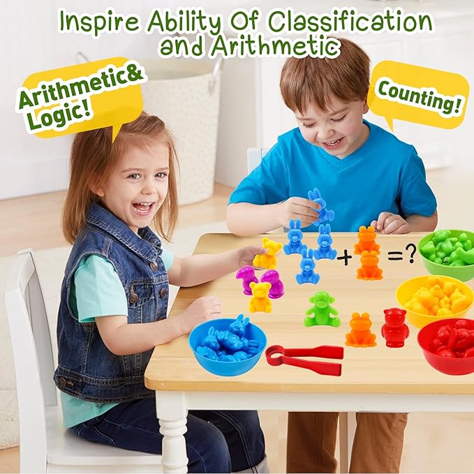 NAODONGLI Counting Color Sorting Toys Animals Matching Games with Rainbow Bowls,Preschool Learning Educational Montessori Sensory Training Easter Basket Stuffers Gifts for 3 4 5 Year Old Toddlers