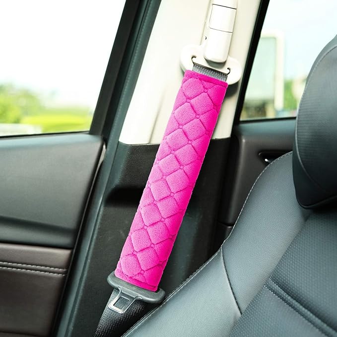 Tatuo 4 Pack Seat Belt Cover Extra Long Seat Belt Pads for Car Soft Comfort Shoulder Strap Covers Harness Pads Helps Protect Your Neck and Shoulder(10.6 Inch,Rose Red)