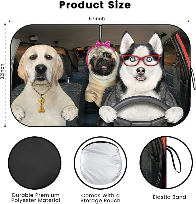 Windshield Sun Shade, Car Sun Shade Windshield, Reflector Sunshade Offers Ultimate Protection for Car Interior, Reflective Polyester Blocks Heat for Cars,Trucks,SUVs (57 x 32 in)