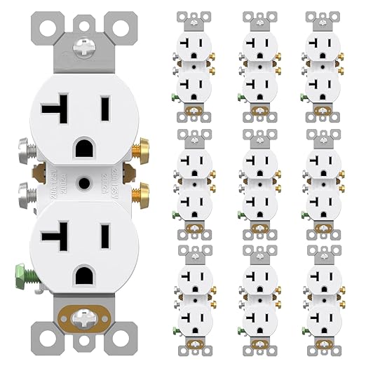 AIDA 20 Amps Outlets Duplex Electrical Receptacle Outlets, Electrical Outlet, 20Amp 125V Heavy-Duty Wall Outlet, Residential, 3-Wire, Self-Grounding, UL Listed, Side Wire (10 Pack, White)